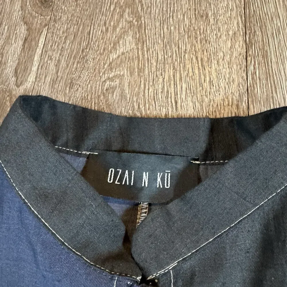 Ozai N Ku Black Blue Brush Stroke Top Shirt Boxy Oversized Art to Wear sz 1 - Picture 4 of 13